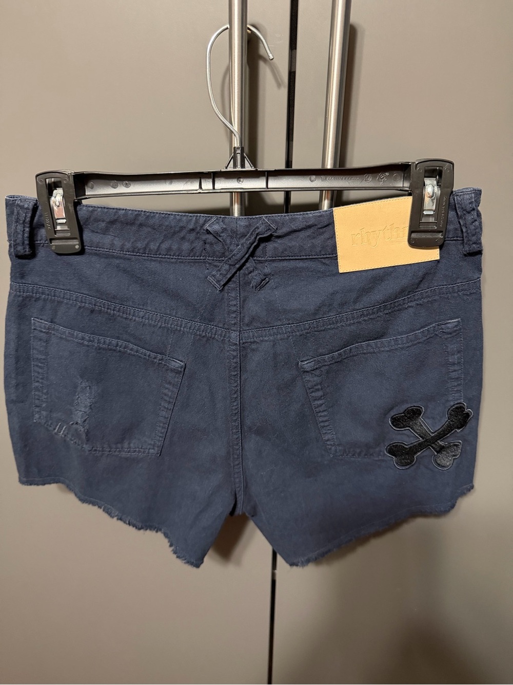 Rhythm Navy Frayed-Hem Cotton Blend Jean Shorts